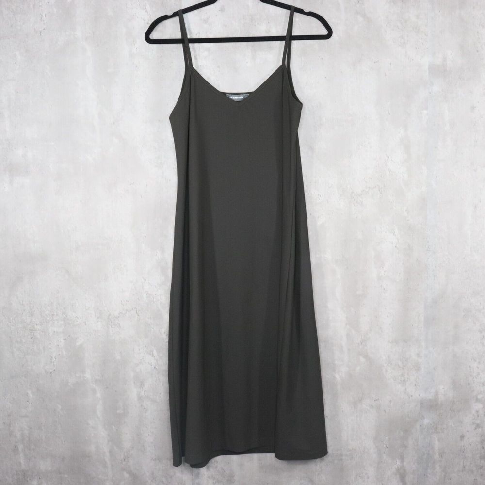 Alembika Dress‎ Womens Size 3 Olive Green Spaghetti Strap Midi V Neck Nylon